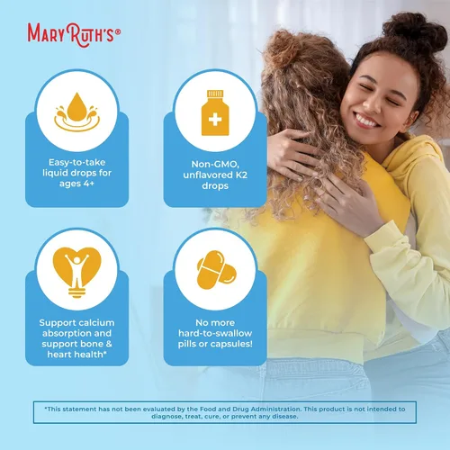 Miniatura 7 de MaryRuth’s Gotas Líquidas de Vitamina K2 MK7 Orgánicas USDA para Adultos y Niños Obtenidas de Natto Menaquinona- 7 Vitamina K2 Vegana