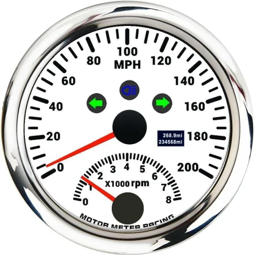 Miniatura 9 de MOTOR METER RACING Serie Pro W 85mm 3-3/8" Velocímetro GPS digital Odómetro 193 km/h Esfera negra LED blanco Impermeable para coche, camión, barco
