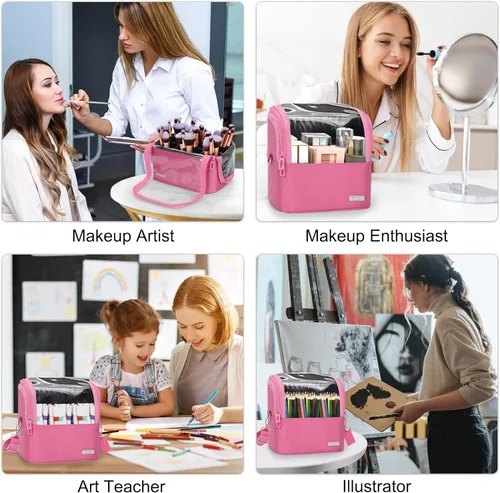 Miniatura 3 de TANTO Estuche para brochas de maquillaje de pie, soporte para brochas de maquillaje, bolsa de cosméticos profesional de viaje, bolsa de Rosa rosado