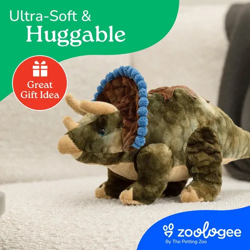 Miniatura 9 de The Petting Zoo Triceratops - Peluche de peluche, regalo para niños, animales de dinosaurio, juguete de peluche de dinosaurio Triceratops, 12