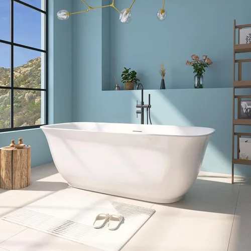 Miniatura 10 de Bañera independiente de acrílico de 59", bañera independiente, bañera independiente, bañera de remojo, certificado cUPC, YL (blanco brillante)
