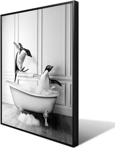 Miniatura 12 de XMJJQQ Arte enmarcado divertido lienzo de tigre para baño, bonito póster de baño en blanco y negro, estampado de tigre animal en el baño, decoración