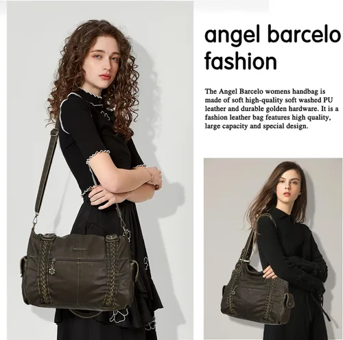 Miniatura 160 de Angel Barcelo - Bolsa de hombro amplia para mujer, diseño Hobo, cuero lavado