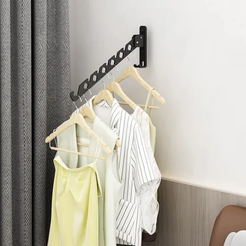 Miniatura 7 de Tendedero de Pared para Secar Ropa, Colgador de Ropa de Pared Plegable, Gancho Colgador de Lavandería para Baño, Perchero de Pared Interior, Negro