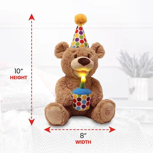 Miniatura 3 de GUND Oso de peluche Oso de cumpleaños con animación Oso de peluche de felpa, canta y brilla en la oscuridad, marrón, 10