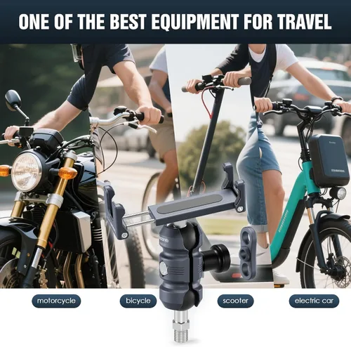 Miniatura 9 de Kit de soporte antirrobo para teléfono de motocicleta, con tornillo M10 para instalación de espejo, cabeza de bola de 0.984 in y barra corta