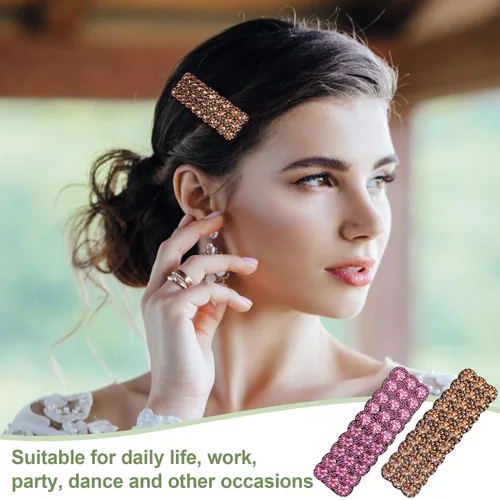 Miniatura 4 de HINZIC 4 pinzas para el cabello con diamantes de imitación a presión, pinzas de cristal brillante, horquillas rectangulares, pasadores coreanos