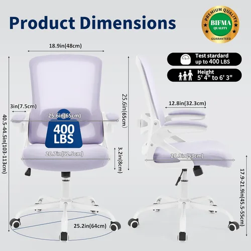 Miniatura 2 de Silla de oficina ergonómica, silla de escritorio con soporte lumbar ajustable, sillas de computadora cómodas de malla transpirable con reposabrazos