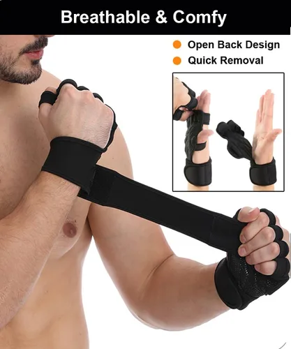 Miniatura 4 de SUJAYU Guantes de levantamiento de pesas, muñequeras para levantamiento de pesas, muñequeras para levantamiento de pesas, guantes de gimnasio