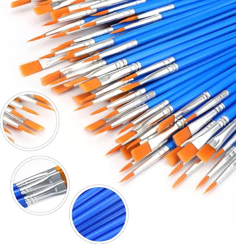 Miniatura 5 de AROIC Juego de pinceles de pintura, 110 piezas de pinceles acrílicos de nailon planos y finos a granel para óleo, acuarela, lienzo, artista, kits