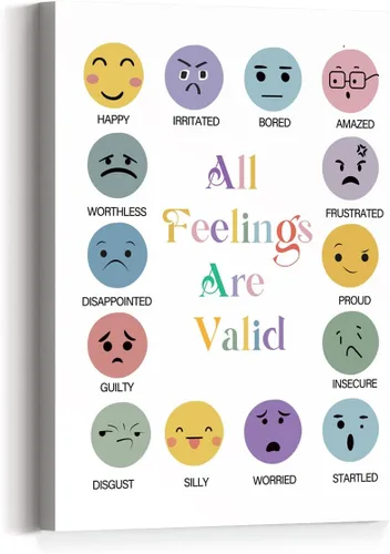 Lienzo decorativo para pared con texto en inglés «All Feelings Are Valid», lienzo enmarcado para pared, listo para colgar, para guardería, sala de