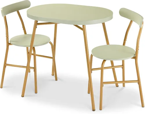 Miniatura 8 de Best Choice Products Juego de mesa de comedor ovalada de 3 piezas, moderno comedor de cocina pequeño con 2 sillas, marco de metal, respaldos curvos