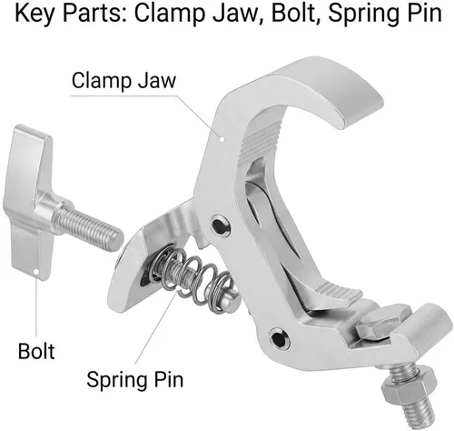 Miniatura 7 de QWORK Abrazadera de aluminio para luz de escenario, paquete de 10, ajuste de 1.18 a 1.97 pulgadas, carga de 330 libras para cabina de DJ, plataforma