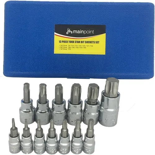 Miniatura 7 de Mainpoint Star Torx - Juego de llaves de vaso (13 piezas, T8 - T70 CRV, 1/2", 3/8", 1/4")