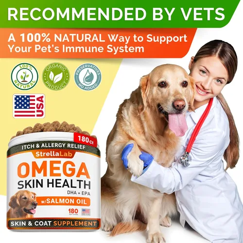 Miniatura 4 de STRELLALAB Omega 3 para perros - (180Ct) Golosinas de aceite de pescado - Suplemento para la piel y el pelaje para aliviar alergias y picazón
