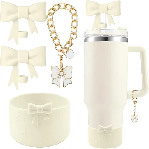 Miniatura 27 de Conjunto de accesorios para taza Hpebl para Stanley, incluye 2 tapas de pajita con moño lindo de 10 mm, tapones reutilizables para pajita, 1 funda