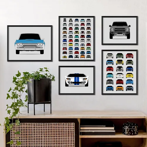 Miniatura 5 de Custom Car Posters Póster hecho a mano compatible con Ford Mustang Shelby GT500KR Cobra (1968) (frontal y lateral), decoración de pared Carroll