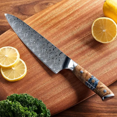 Miniatura 2 de SENKEN "Tenjin" Cuchillo de chef japonés VG10 de acero Damasco de 8 pulgadas, hoja de acero de Damasco de polvo de 110 capas, patrón de hoja