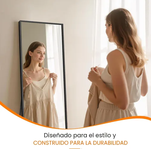 Miniatura 5 de TRAHOME Espejo de cuerpo entero, espejo grande de pie para piso con marco de aluminio para dormitorio, sala de estar, baño (negro)