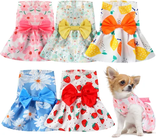 Saintrygo 5 piezas de vestido floral para perro, lindo vestido para perro, falda para mascotas, vestidos para mascotas, vestidos para gatos, vestido