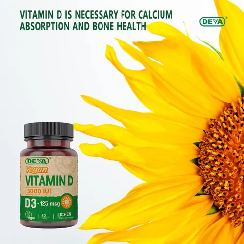 Miniatura 5 de DEVA Vitamina D3 5000 UI, suplemento de sol, 125 mcg de D3 vegano, botella de 90