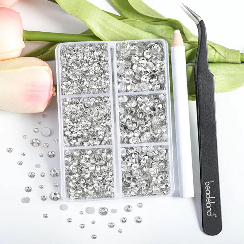 Miniatura 2 de BEADSLAND 4300 piezas de diamantes de imitación con parte plana, diamantes de imitación transparentes para uñas, gemas de cristal redondas