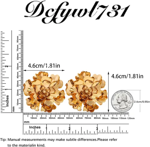 Miniatura 6 de Aretes de flor dorada para mujer, diseño floral bohemio en capas, aretes de flor grande