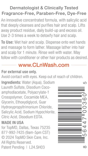 Miniatura 2 de CLn Champú con ácido salicílico – 3 onzas líquidas, champú anticaspa aclarante para cabello graso, picazón o cuero cabelludo escamoso propenso a