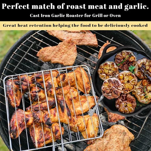 Miniatura 2 de Asador de ajo, asador de ajo de hierro fundido para parrilla de horno, sirve horneador de ajo asado fresco para cocina al aire libre, utensilios