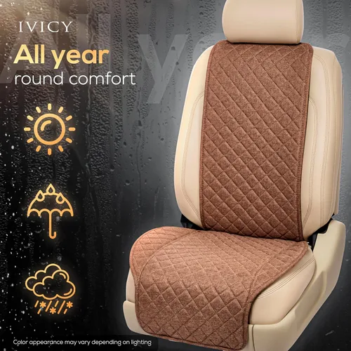 Miniatura 7 de IVICY Funda de asiento de automóvil de lino sintético para automóviles, duradera y antideslizante, fundas protectoras para asiento delantero