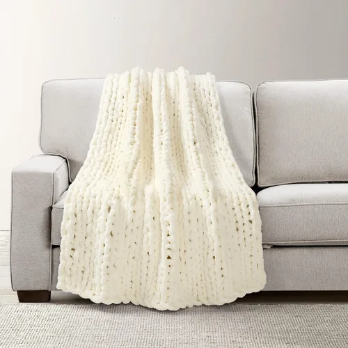 Lush Decor Hygge - Manta o manta de felpilla de punto grueso, ultra suave y acogedora, 72 x 40 pulgadas, marfil