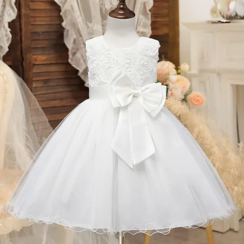 Miniatura 3 de NNJXD Vestidos de princesa de fiesta con tutú de flores 3D sin mangas para niña