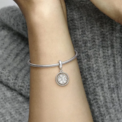 Miniatura 7 de PANDORA Joyería colgante de árbol genealógico giratorio con circonita cúbica en plata de ley, Metal Esmalte, Circonita cúbica
