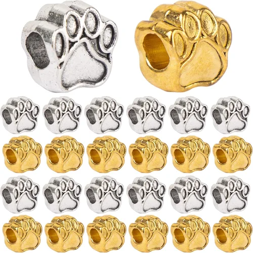 Miniatura 9 de AUEAR, Paquete de 100 dijes vintage de plata con diseño de pata de gato con agujero grande, cuentas espaciadoras sueltas para hacer joyas