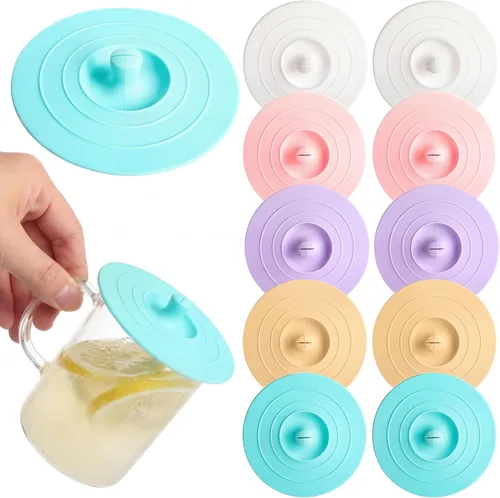 Miniatura 8 de Boao 10 fundas de silicona para tazas para bebidas, tapas de silicona antipolvo de 4 pulgadas con soporte para cuchara para taza de café, té, tapas
