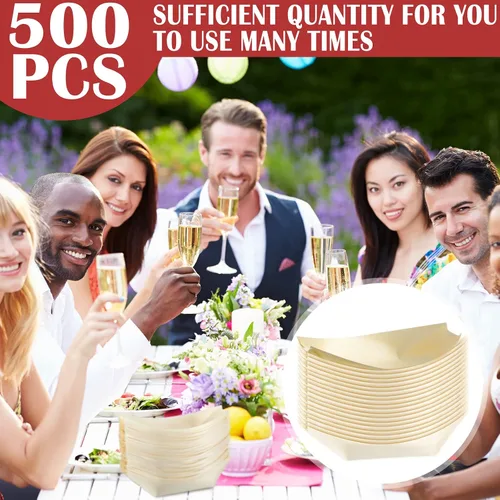 Miniatura 6 de Newtay 500 platos de bambú para aperitivo de 5.5 pulgadas, desechables, de madera, charcutería, hoja de barco, bandeja pequeña para servir sushi