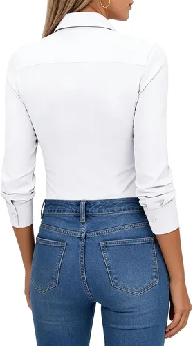 Miniatura 4 de Aoudery Button Down Shirts for Women Slim Fit Long Sleeve Stretch Dress Shirts Work Shirt Wrinkle Free