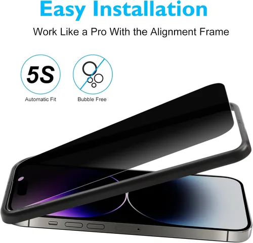 Miniatura 5 de Esanik [Paquete de 3+2] Protector de pantalla de privacidad para iPhone 14 Pro Max de 6.7 pulgadas, vidrio templado antiespía + protector de lente