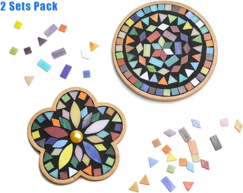 Miniatura 3 de Lanyani 2 juegos de kits de manualidades de mosaico DIY, kit de posavasos de azulejos de mosaico, crea tu propio proyecto de mosaico, set