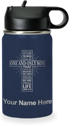 Miniatura 17 de LaserGram Botella de agua personalizada, versículo bíblico John 3-16, acero inoxidable de doble pared aislada al vacío con popote superior, regalo