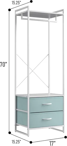 Miniatura 2 de Sorbus Perchero Premium de Ropa con Cajones - Armario Resistente de Servicio Pesado con Marco de Metal y Parte Superior de Madera - Perchero de Ropa