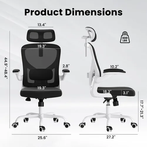 Miniatura 2 de Silla de oficina ergonómica, silla de escritorio giratoria de malla con respaldo alto, soporte lumbar ajustable, reposacabezas y reposabrazos Negro