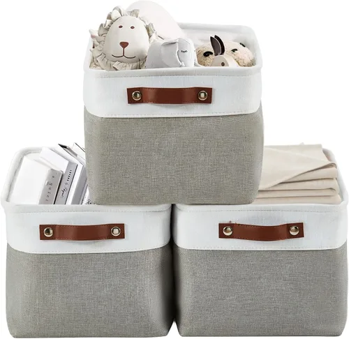 Miniatura 9 de DECOMOMO Cestas de almacenamiento extra grandes, contenedores de almacenamiento de tela con asas para organizar estantes, juguetes, guardería, Beige
