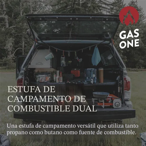 Miniatura 2 de Estufa portátil de doble combustible (gas propano y butano) para campamento y excursiones, con bolsa de transporte dorada, de Gas One (GS-3400P)