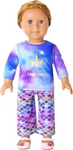 Miniatura 94 de QPANCY Conjunto de pijamas a juego para niñas y muñecas, pijamas de manga larga para otoño e invierno