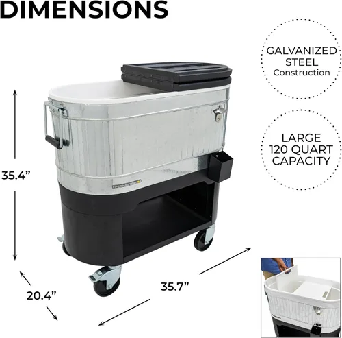 Miniatura 7 de Permasteel Enfriador de patio rodante: gran hielera para exteriores con ruedas, enfriador de bebidas para patio trasero, barbacoa, portón trasero