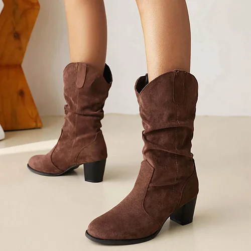 Miniatura 3 de Botines de gamuza sintética con tacón medio para mujer, con puntera redonda, sin cordones, botas cortas