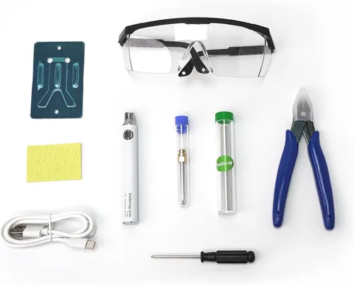 Miniatura 5 de CircuitMess Paquete de herramientas esenciales - para kits electrónicos de bricolaje, gafas, estación de soldadura, soporte de soldadura, alicates