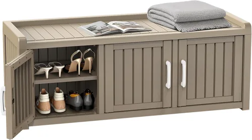 Miniatura 13 de ROJIK Gabinete de zapatos resistente al agua y a los rayos UV, banco de almacenamiento para interior y exterior con estantes ajustables