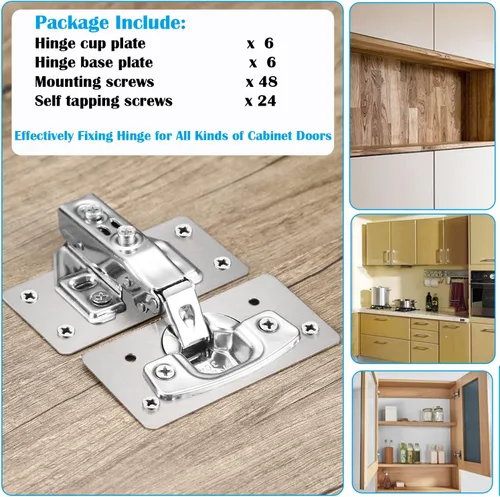 Miniatura 7 de Kit de reparación de bisagras de gabinete de acero inoxidable, placa de reparación de bisagra de puerta con tornillos de montaje